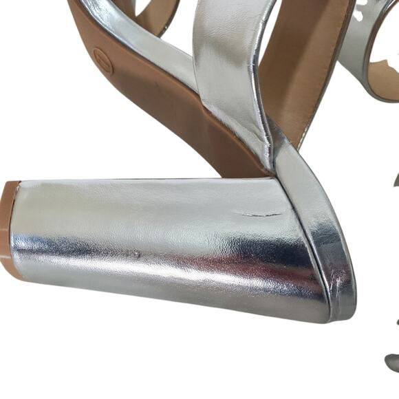 NIB Lulu's | Marlowe Silver Metallic High Heel Sandals Chunky Heel - Picture 7 of 11